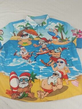 Hawaiian Santa Christmas Vacation Shirt Men's 3XL Bright Funny Retiree Shirt